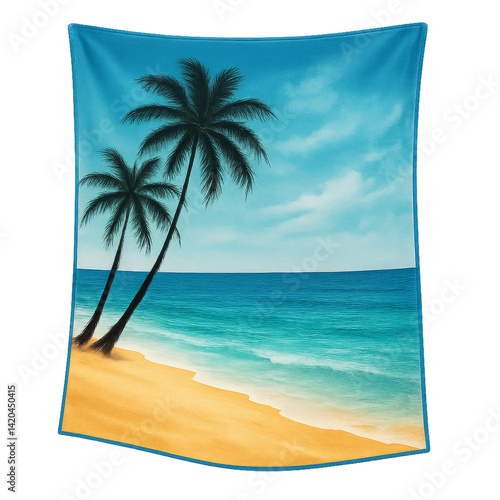 Colorful Beach Scene With Palm Trees and Clear Blue Water During a Sunny Day