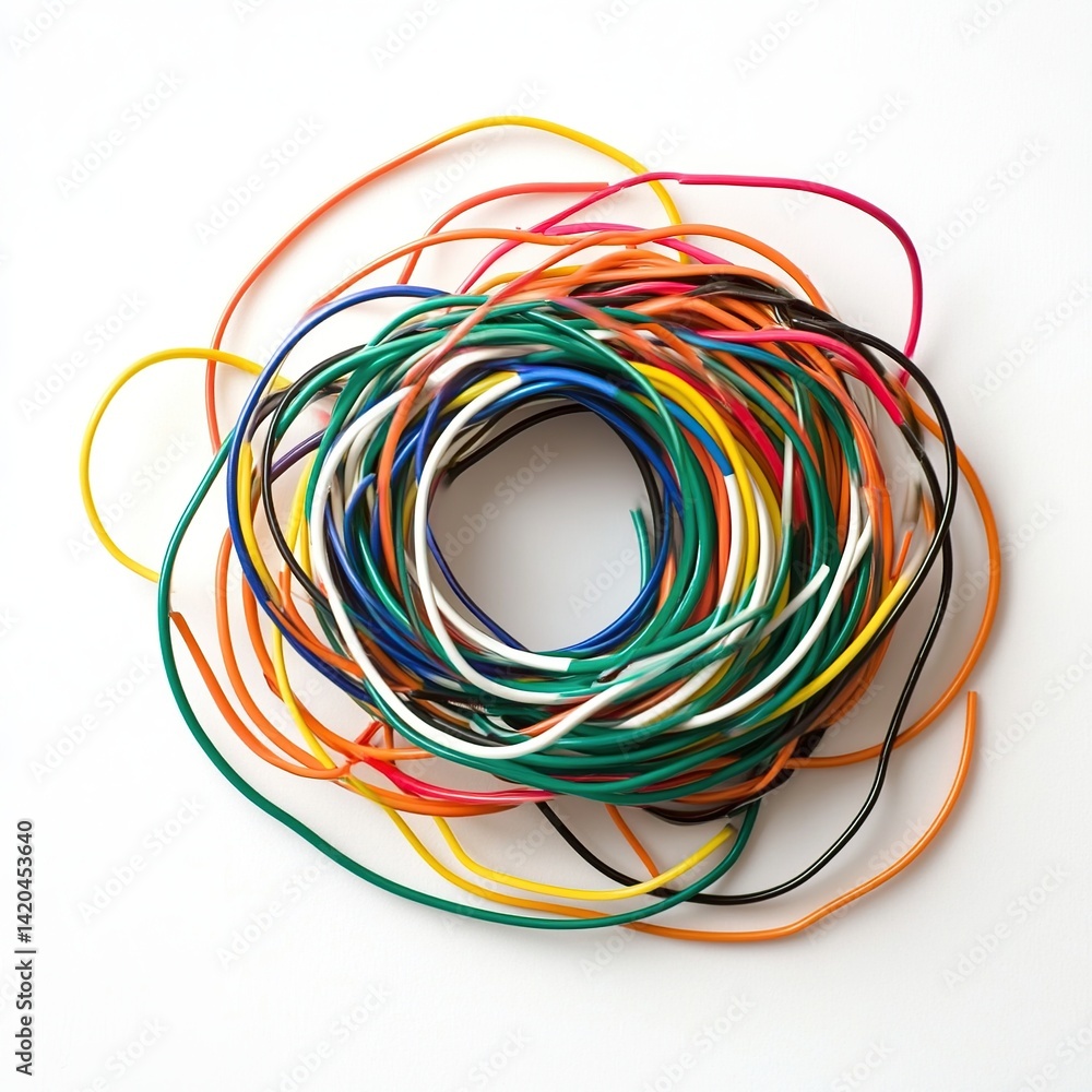 Colorful Wires with Circle, and White Background. Colorful Wires with Circle, and White Background.
