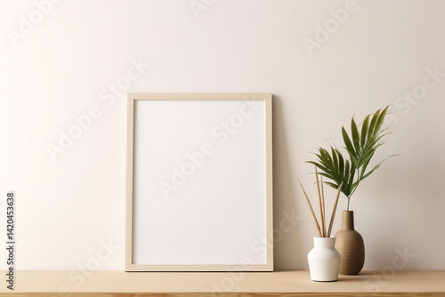 Frame Mockup In Contemporary Minimalist Beige Room
