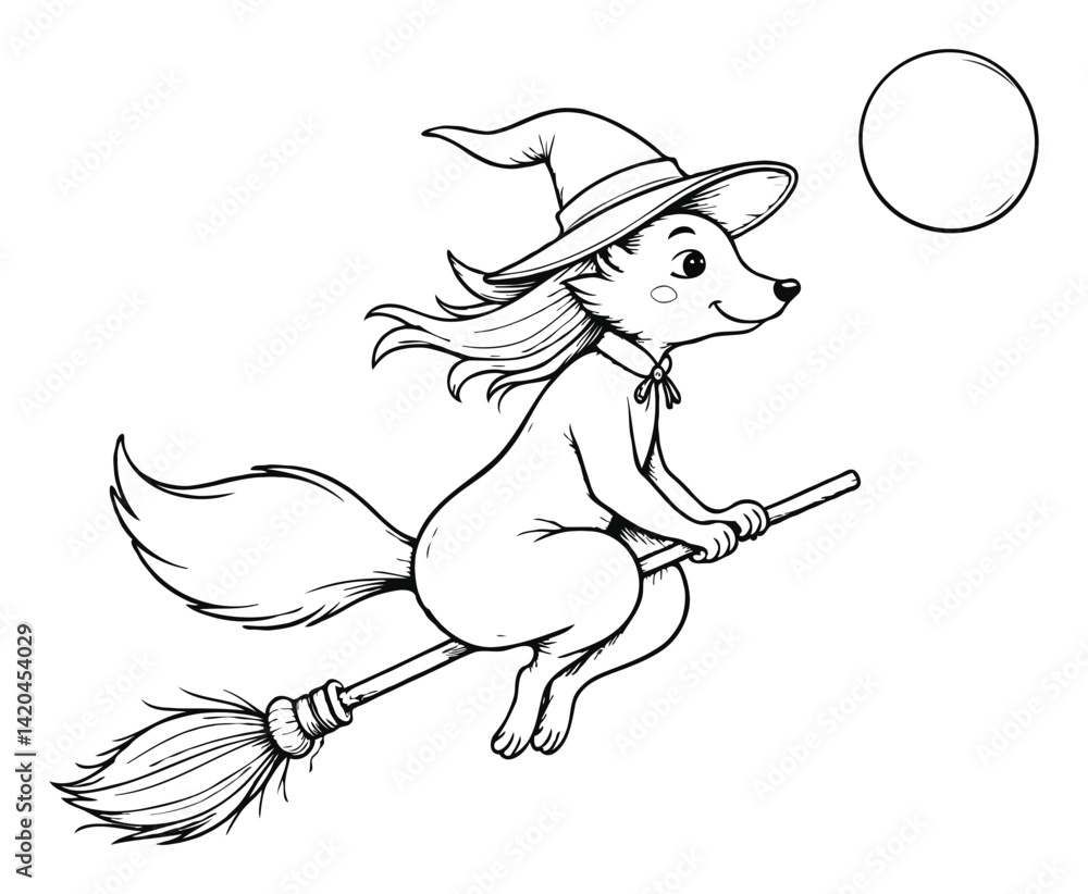 Fototapeta premium Witch Fox Flying coloring page