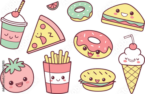 Kawaii Food PNGs for Design Projects. Kawaii Food Art for Crafting Ideas. Clipart of Cute Kawaii Food Faces. Kawaii Food Design Assets for Creators. Printable Kawaii Food Sticker Art. Kawaii Food Clip