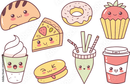 Kawaii Food PNGs for Design Projects. Kawaii Food Art for Crafting Ideas. Clipart of Cute Kawaii Food Faces. Kawaii Food Design Assets for Creators. Printable Kawaii Food Sticker Art. Kawaii Food Clip