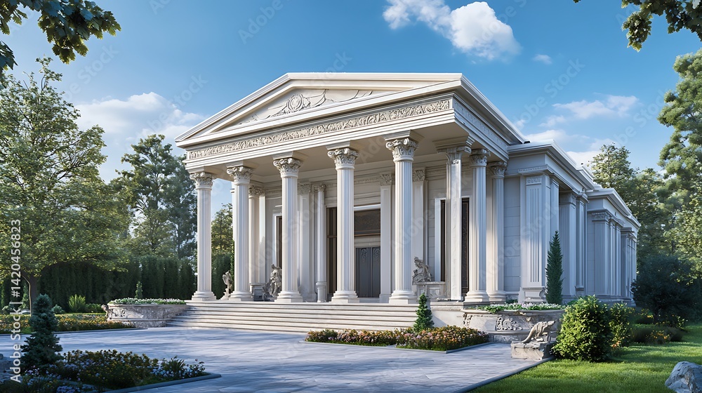 Mansion with ancient Greek inspired pillars and trim detailing high resolution picture Mansion with ancient Greek inspired pillars and trim detailing high resolution picture