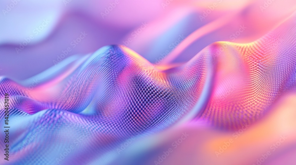 Dreamy holographic abstract waves forming a futuristic landscape illusion artwork Dreamy holographic abstract waves forming a futuristic landscape illusion artwork