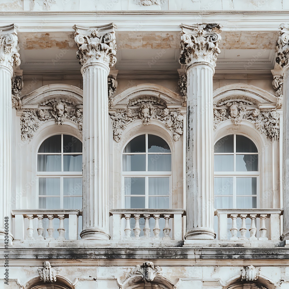 Obraz premium Light filled royal entrance framed with white majestic pillars high resolution picture