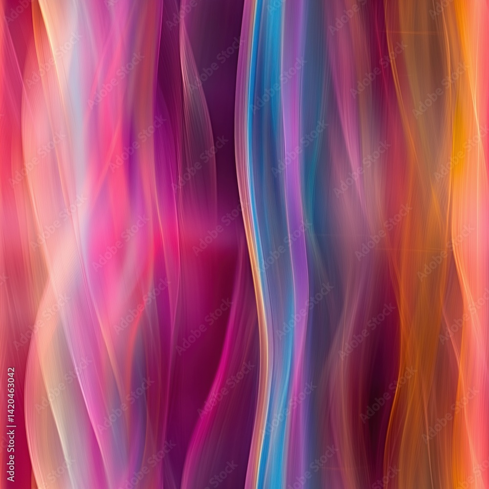 Naklejka premium Seamless abstract background featuring flowing waves of vibrant colors including pink, purple, blue, and orange, creating a sense of movement and energy.