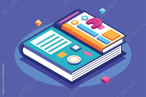 A user manual is displayed with various colorful buttons and icons indicating interactivity and features, Work with user manual book