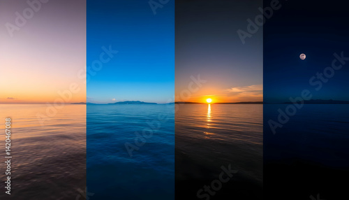 Serene Sequence of Ocean Waters at Different Times of the Day