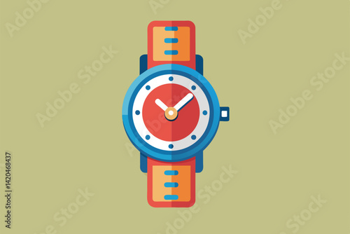 A colorful, customizable wristwatch is presented on a plain background, showcasing its design and features, Wristwatch Customizable Flat Illustration
