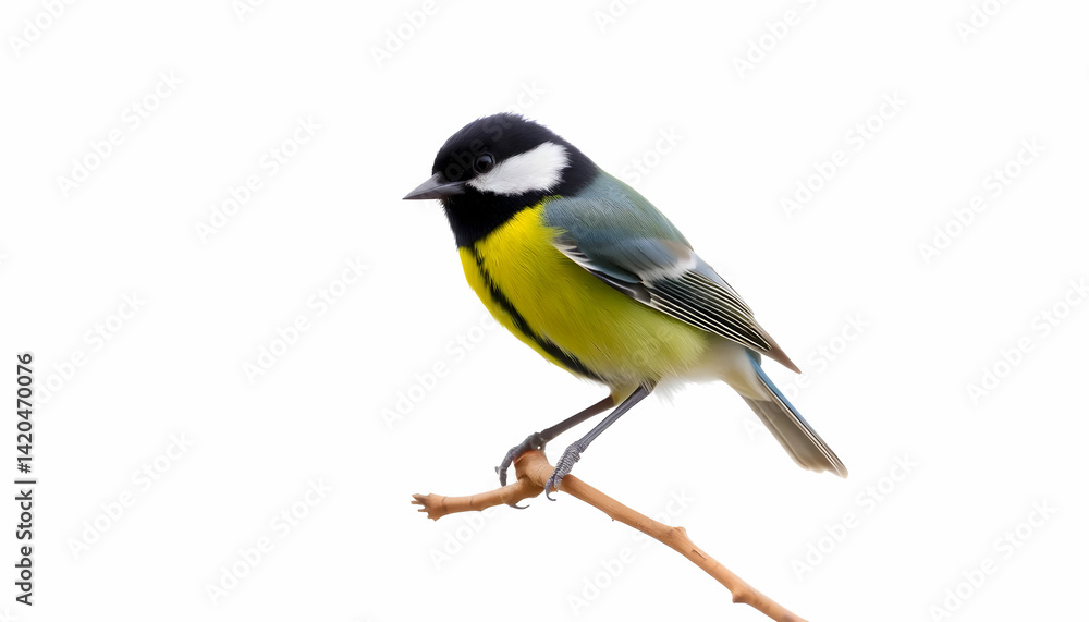 Colorful Bird Perched on a Branch Against White Background Colorful Bird Perched on a Branch Against White Background