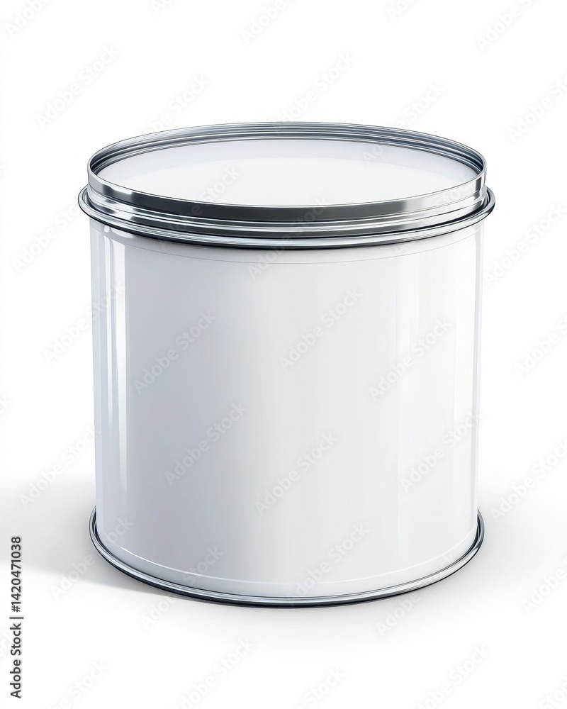 Unlabeled Metal Paint Can: A Sleek Tin Container Ready for Creative Crafting on a Clean White Background