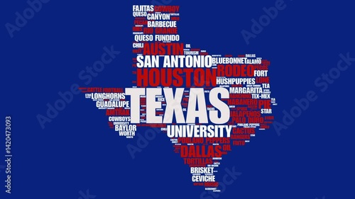 Texas map with animated word cloud