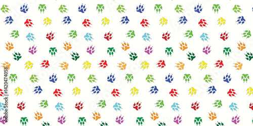 colorful scatter seamless pattern with wolf footprints for wrapping, textile, wallpaper and other. animal footprints background
