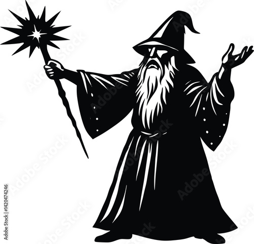 Silhouette of Wizard casting spell
