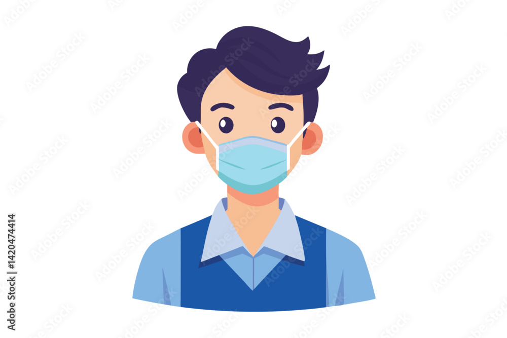 A young male janitor is cleaning in a hospital, wearing a medical mask for safety and hygiene, Young male janitor in medical mask and with cleaning A young male janitor is cleaning in a hospital, wearing a medical mask for safety and hygiene, Young male janitor in medical mask and with cleaning