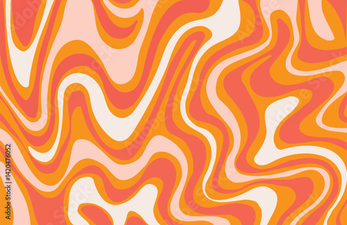 Abstract seamless swirl pattern. 60s, 70s style groovy background with waves and blobs. Psychedelic hippie texture