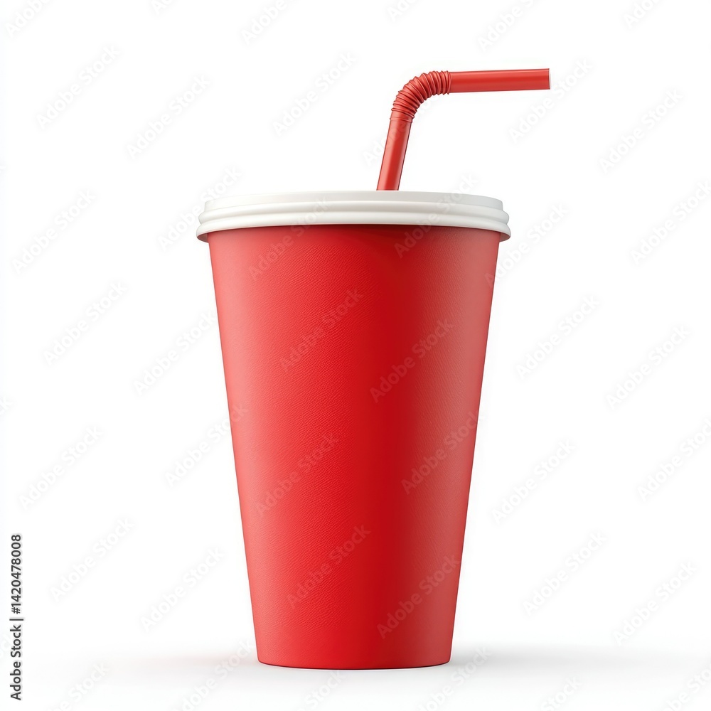 A vibrant red disposable cup with a white lid and a red bendy straw A vibrant red disposable cup with a white lid and a red bendy straw