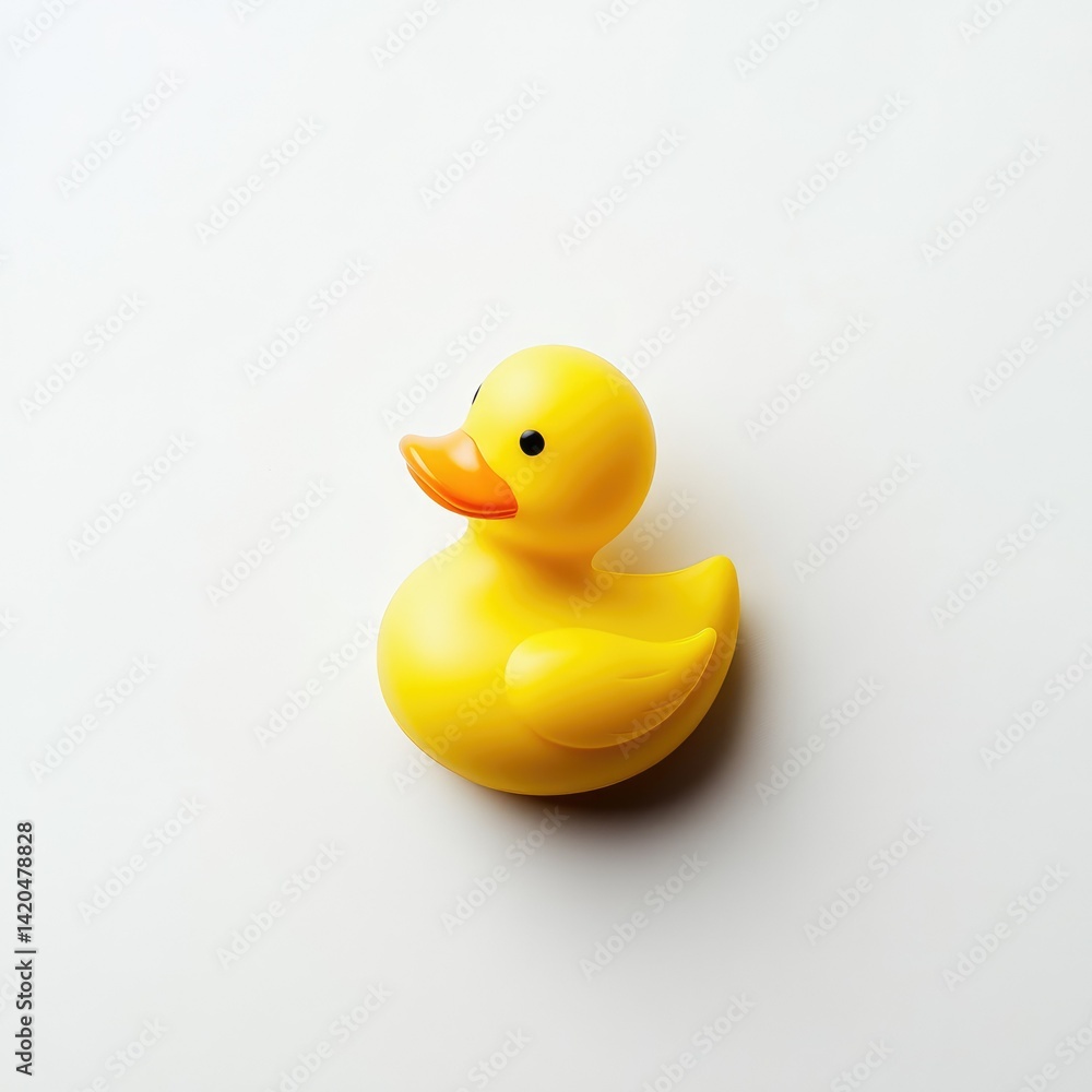 Isolated yellow rubber duck with orange beak and black eyes on a white background in a studio shot Isolated yellow rubber duck with orange beak and black eyes on a white background in a studio shot