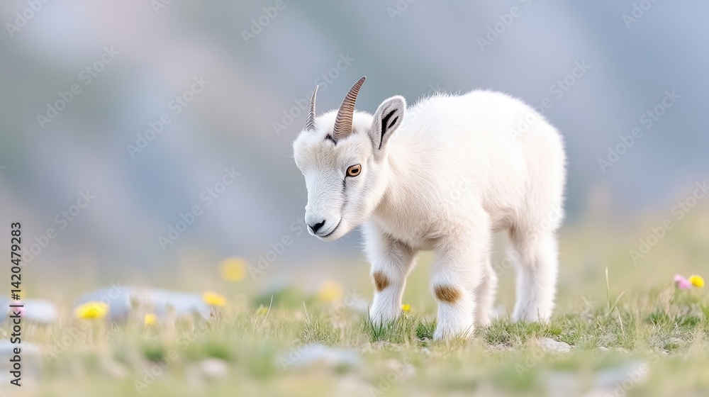 Fototapeta premium Young mountain goat in meadow