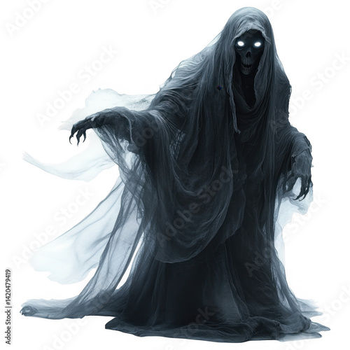 Dark Hooded Ghost Illustration Isolated on White Background