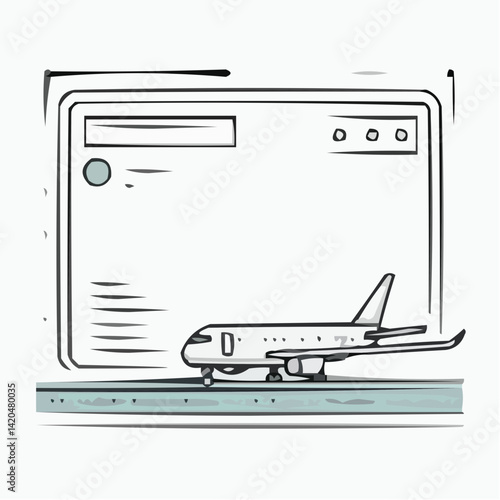 Airplane icon on a webpage layout in a minimal style  