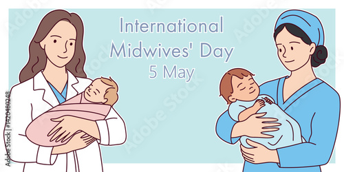 Medical professionals supporting mothers and newborns, representing International Midwives Day. The image highlights the role of midwives and healthcare workers in providing safe childbirth and matern