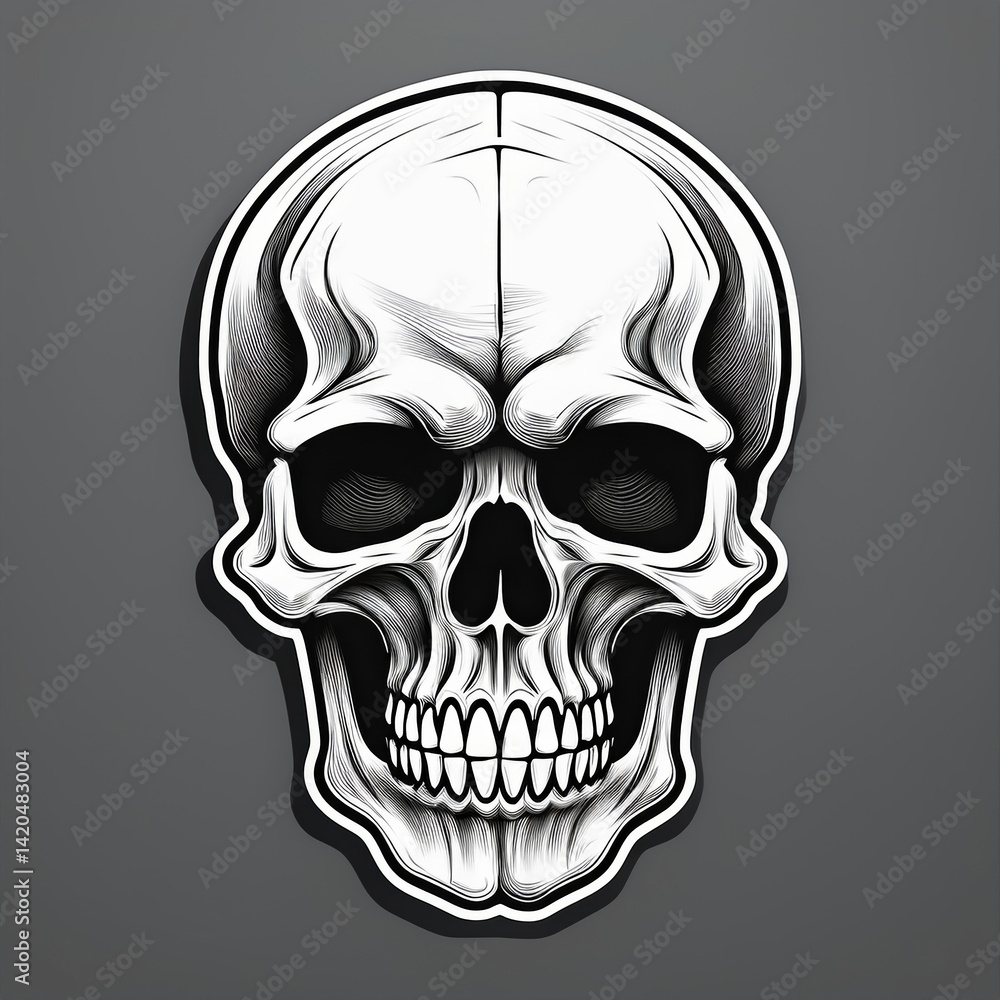 Fototapeta premium Intricate black and white skull art on gray background