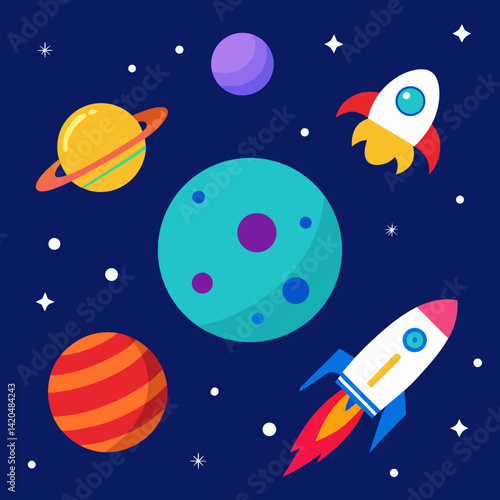 seamless pattern with space rocket