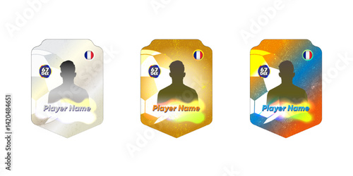 Football player avatars on collectible cards with national flags and colored backgrounds are easy to edit for your own needs