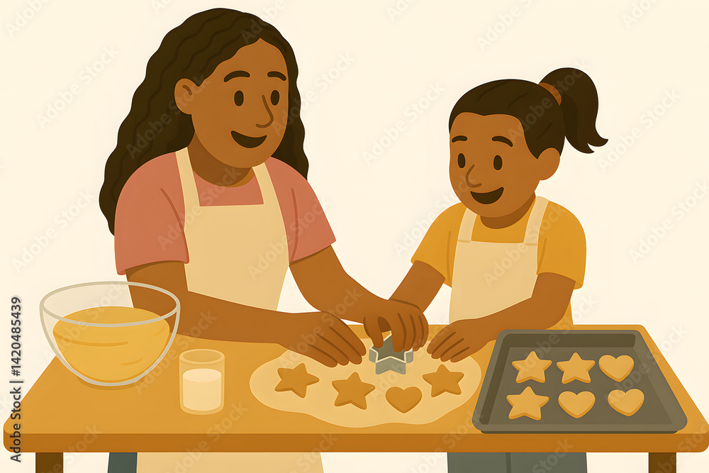 mother and daughter Brazilian baking cookies together mother and daughter Brazilian baking cookies together