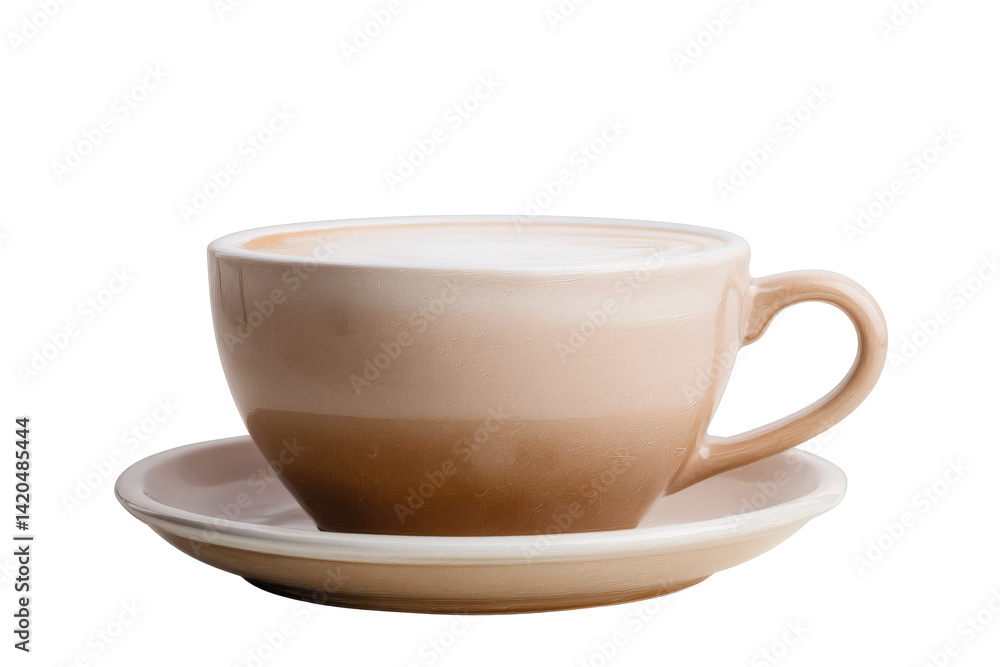 Obraz premium Beige Coffee Cup: A Moment of Warmth and Comfort, Perfect for Relaxation and Enjoying the Rich Aroma of Freshly Brewed Coffee on a Serene Morning