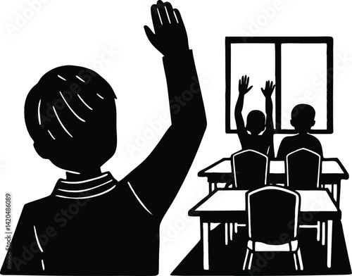 Silhouette of Child raising hand in class