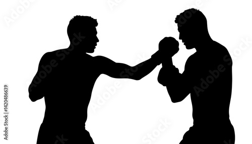 Silhouettes of Two Boxers Fighting in a Competitive Match  