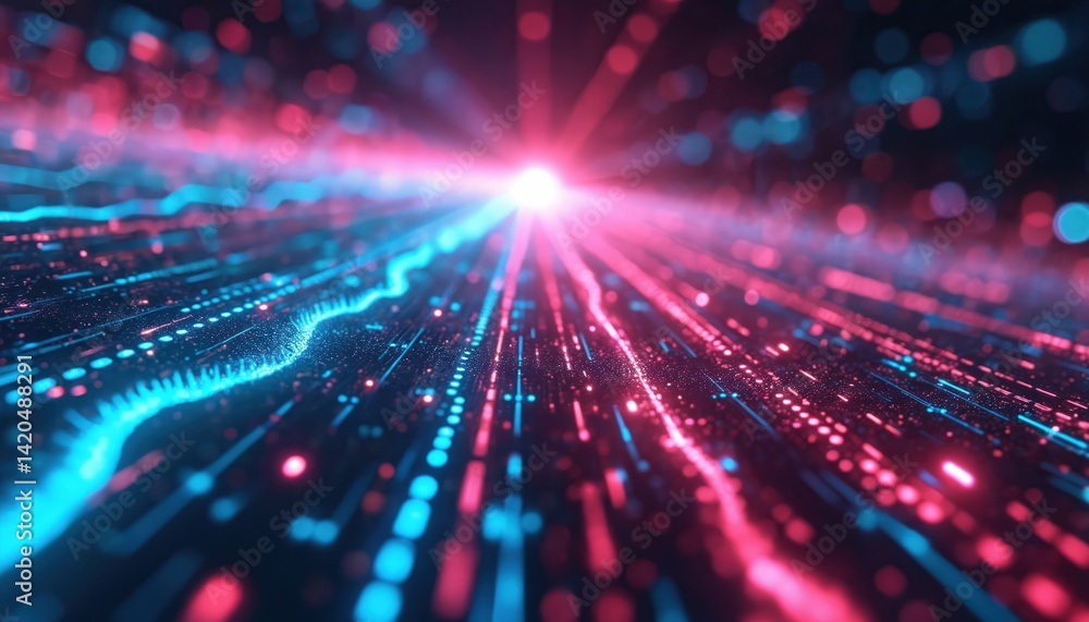 Abstract tech background with global high-speed data transfer. Digital streams with vibrant blue and red dynamic motion. Futuristic cyber tech system, broadband connections, data flow, internet. Abstract tech background with global high-speed data transfer. Digital streams with vibrant blue and red dynamic motion. Futuristic cyber tech system, broadband connections, data flow, internet.