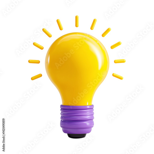 3D Yellow Light Bulb Minimal Icon Representing Idea, Business, and Solution Concept on Transparent Background