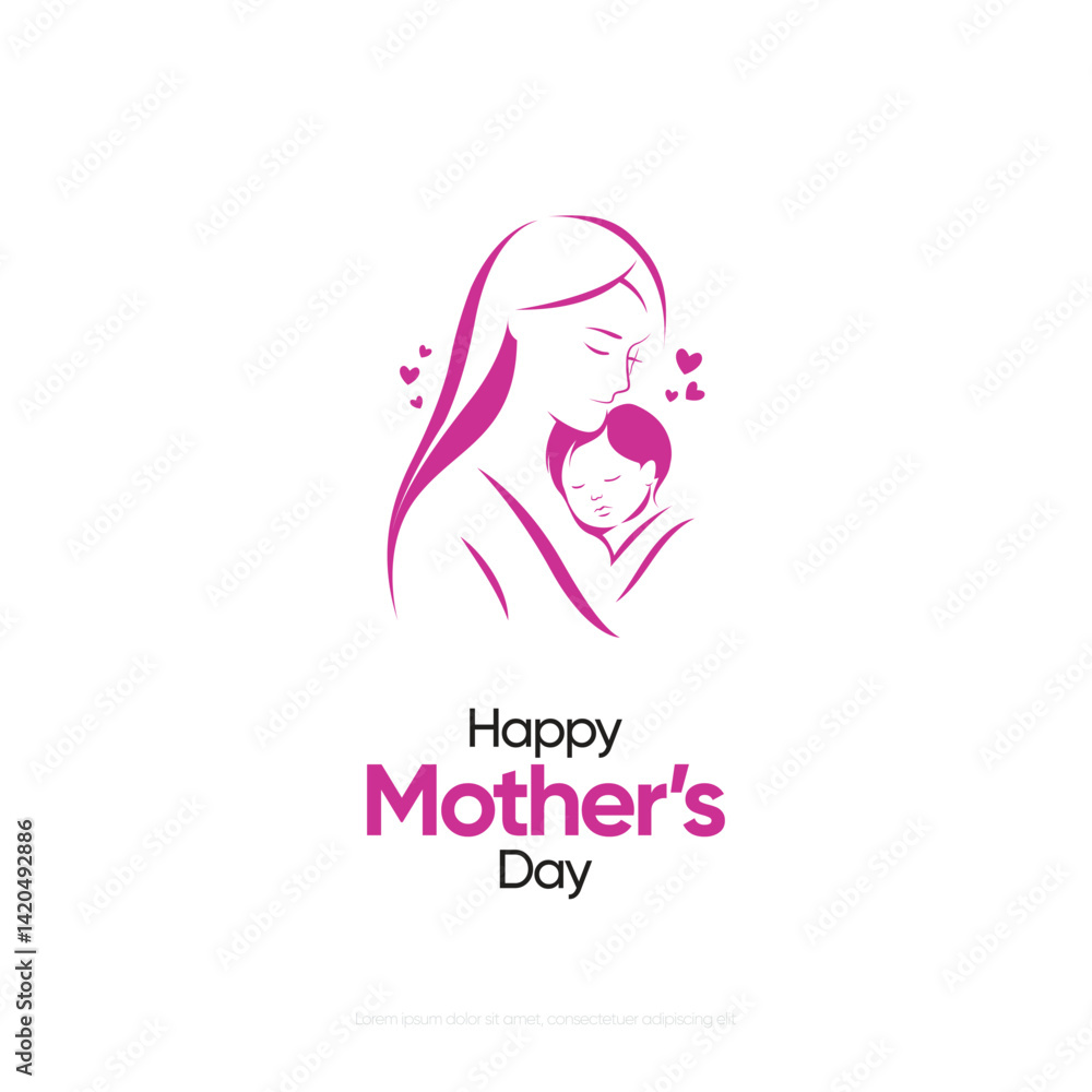 Vector illustration of mother's day. happy mothers day Creative greeting poster layout template, Mother hugging her son. Happy mother's day. Vector illustration of mother's day. happy mothers day Creative greeting poster layout template, Mother hugging her son. Happy mother's day.
