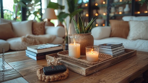 Coffee table styled with tray