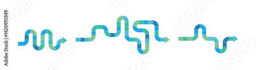 Set of arrows. Jigsaw puzzle arrow for infographics. Direction steps concept. Turn, cycle, straight direction, snake movement.