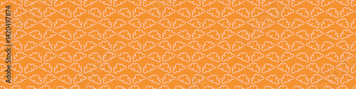 Vibrant fall cloud seamless nursery border. Naive illustration of summer sky in hand drawn playful style for childrens nursery edging, ribbon. 