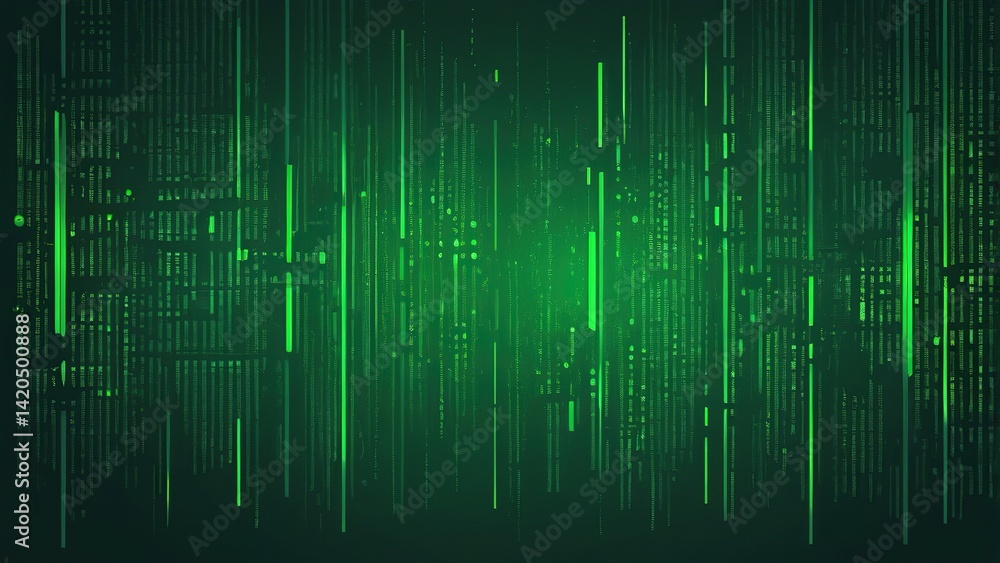 Obraz premium Green binary code matrix design illustrates futuristic digital technology, matrix background