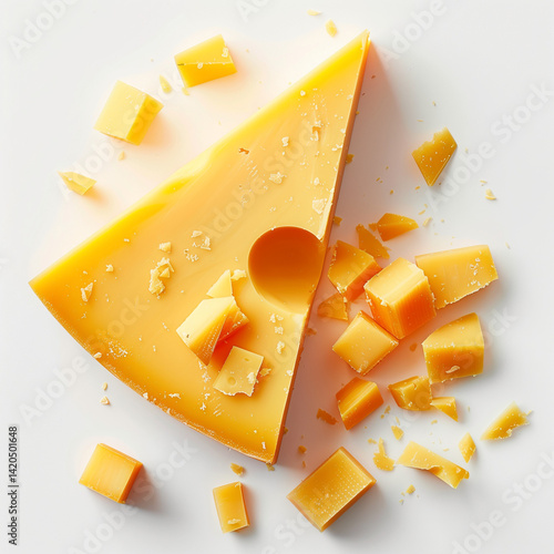Roughly Sliced Cheddar Cheese and Chunks on White Surface