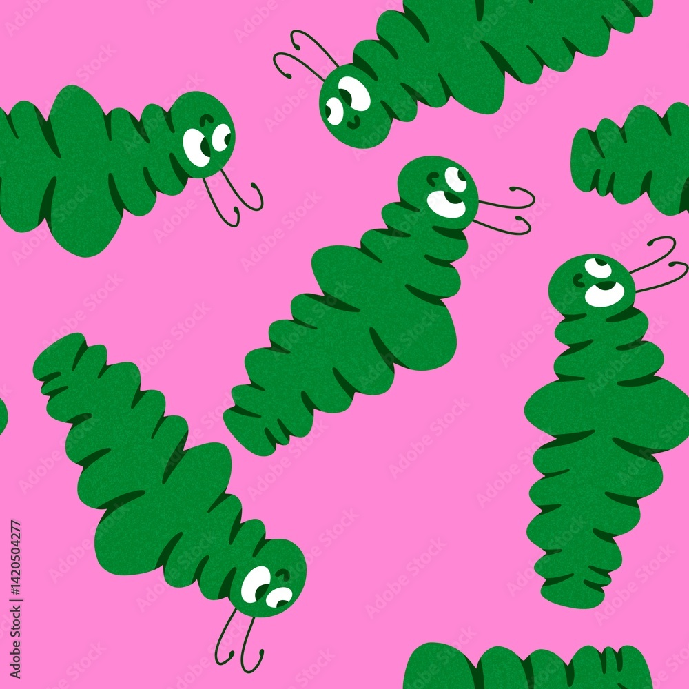 Fototapeta premium Kids seamless caterpillar cute pattern for fabrics and textiles and packaging and linens and wrapping paper