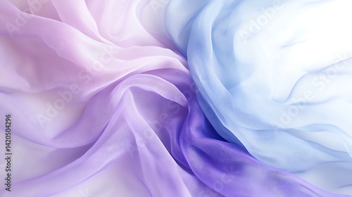 Soft, flowing fabric in shades of lavender and periwinkle creates serene and calming atmosphere, perfect for various design projects