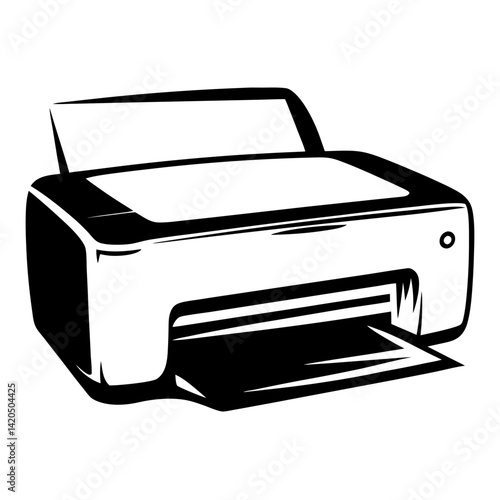 Vector illustration of a modern printer with paper, simple black design
