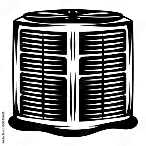 Black and white minimalist illustration of an outdoor air conditioning unit