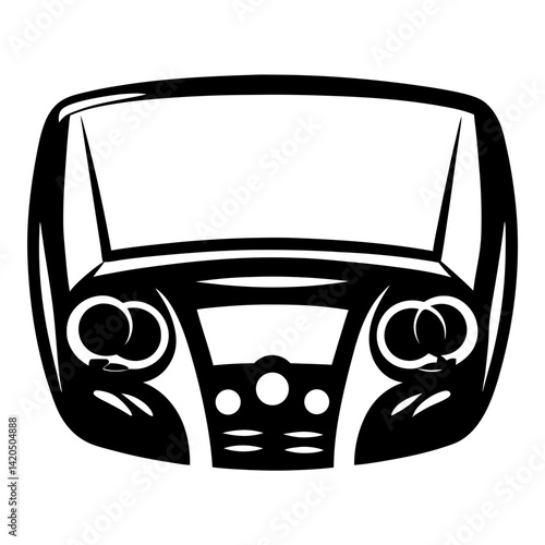 Modern Vehicle Dashboard Interior Console Panel Black and White Silhouette Art
