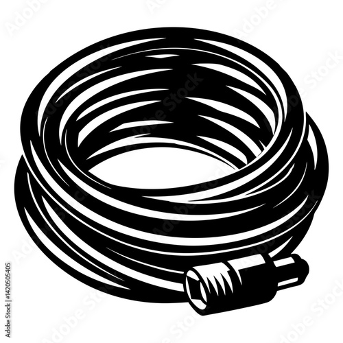 A coiled black electrical cable with a connector in a stylized illustration