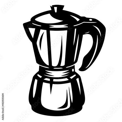 Stylized vector illustration of a classic Moka pot coffee maker isolated