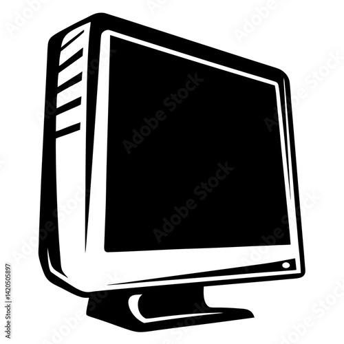Illustration of a classic CRT computer monitor display in black and white