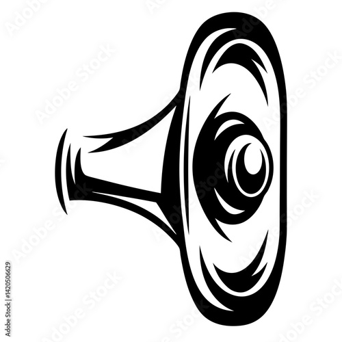 Stylized black and white drawing of an ear for hearing aid